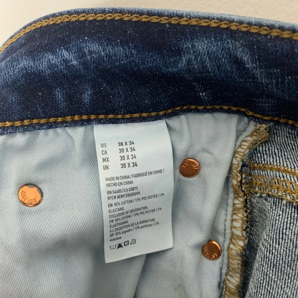 American‎ Eagle Slim Straight Jeans Mens 30x34 Blue Distressed Ne(x)t Level Flex